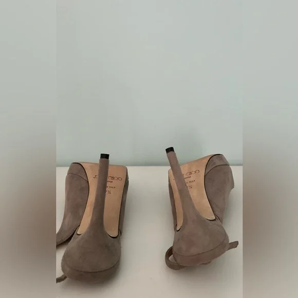 Like new Jimmy Choo Taupe Suede Slingback Peep-Toe Heels - Picture 6 of 8